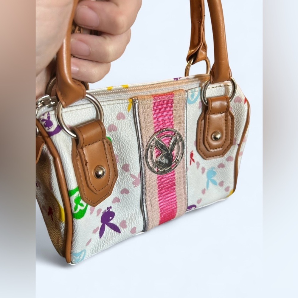 Playboy Mini Satchel Bag Bunny Print White Multicolor Y2K Small Handbag